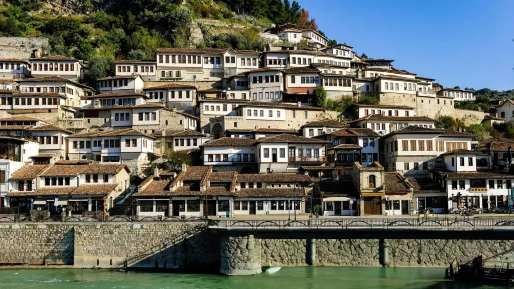 White Ottoman houses with large windows in Berat
