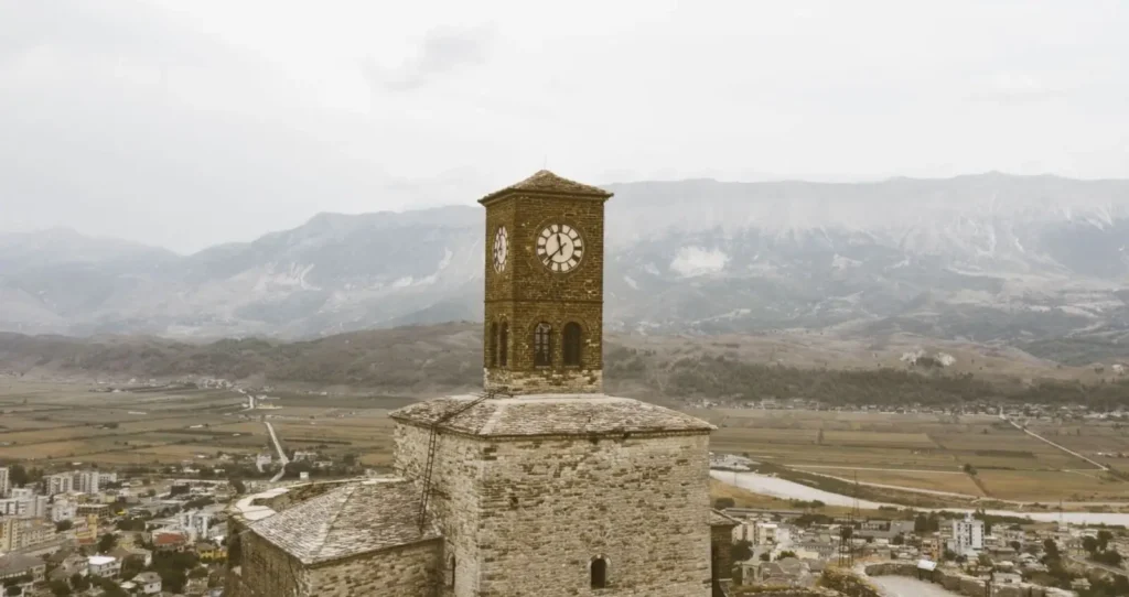 Gray stone tower houses in Gjirokaster