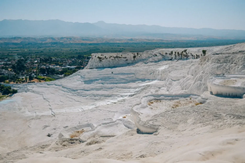 The stunning white calcium terraces of Pamukkale, a unique geological wonder in Turkey
